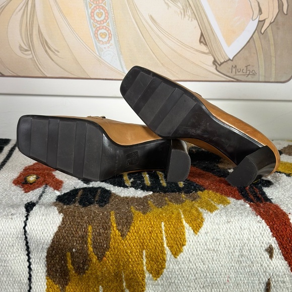 Made in Italy Via Spiga Studio Tan Leather Square Toe Block Heel Shoes 7.5 M - Picture 8 of 8
